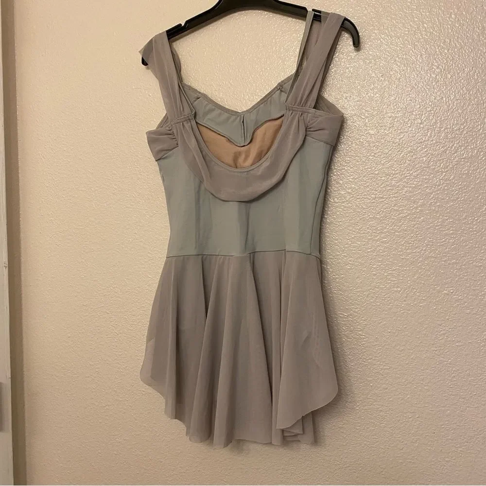 WEISSMAN Balera Dance Costume ballet gray Off The Shoulder Mesh Dress D10690 MA